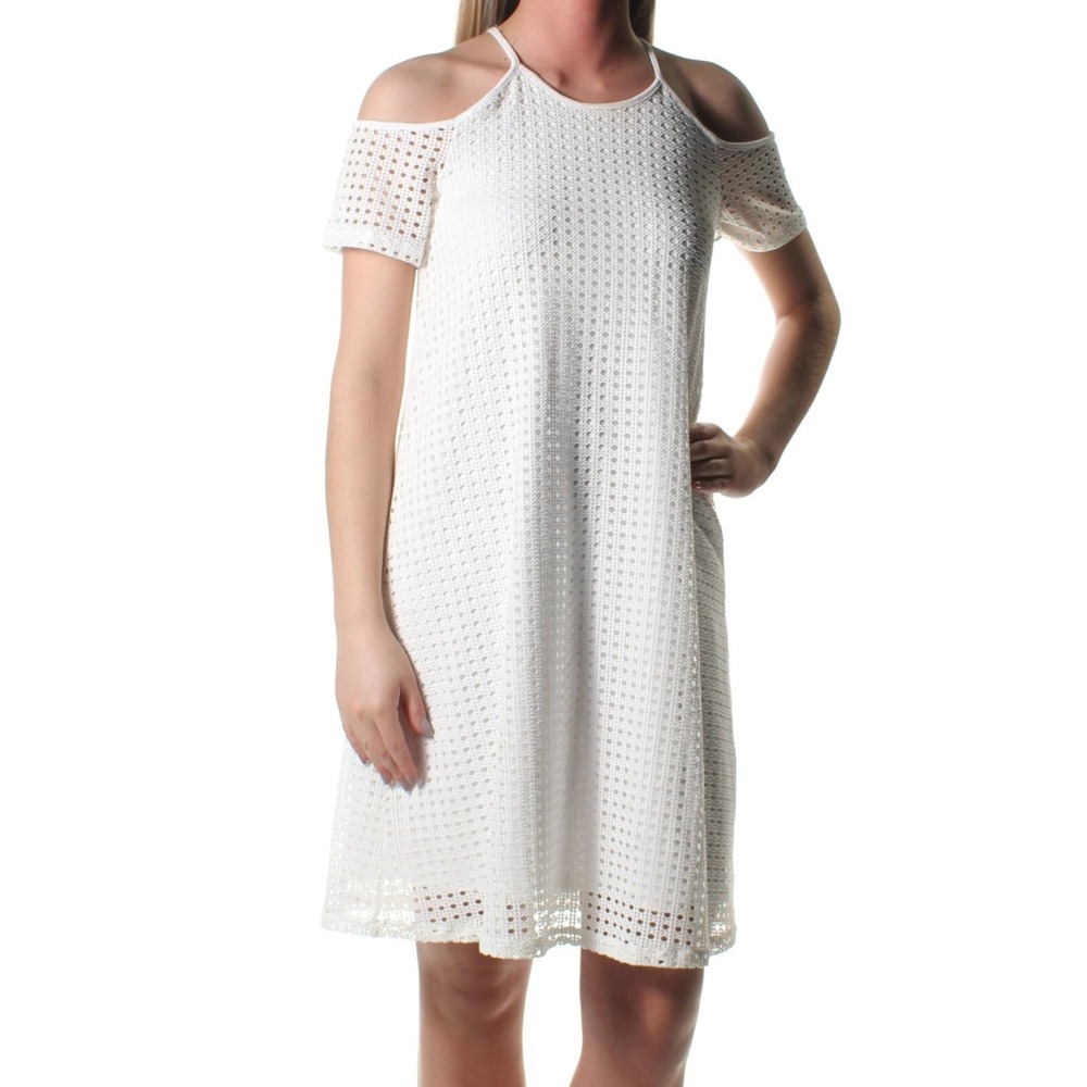 1.‎ State Nordstrom White Open Knit Crochet Off the Shoulder Dress Size Large